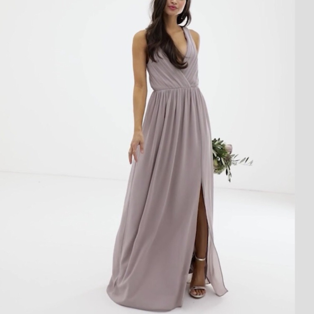 ASOS TFNC Chiffon Back Detail Pleated Maxi Dress